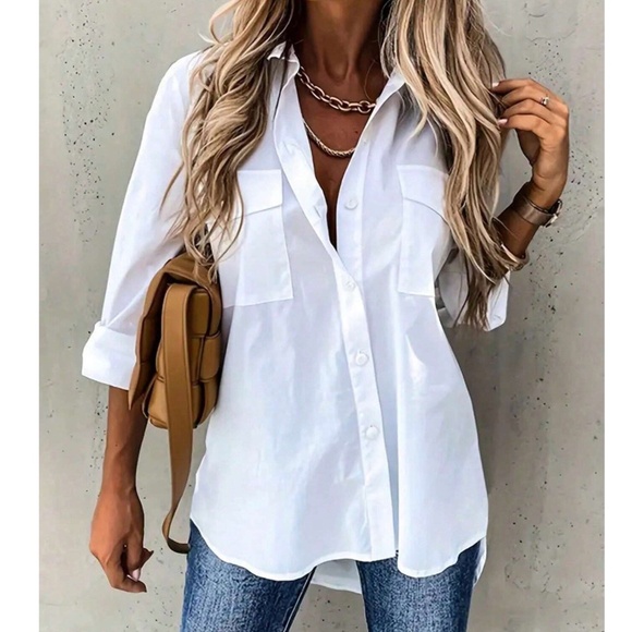 BellanBlue Tops - Classic Solid Pocket Button Down Boyfriend Shirt